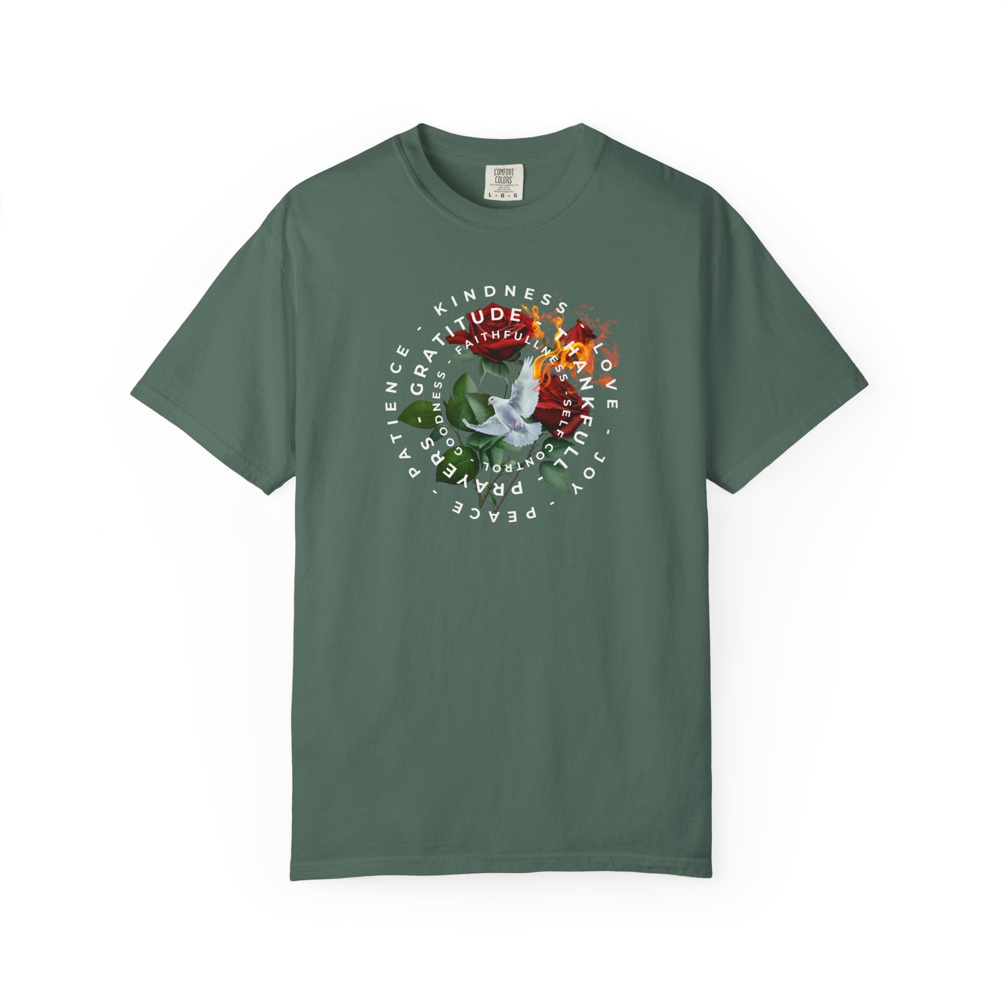 Peace & Gratitude Graphic T-Shirt — Dove Floral Circle Design