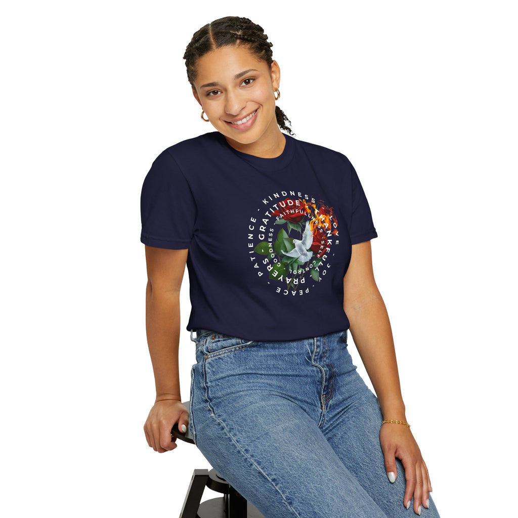 Peace & Gratitude Graphic T-Shirt — Dove Floral Circle Design