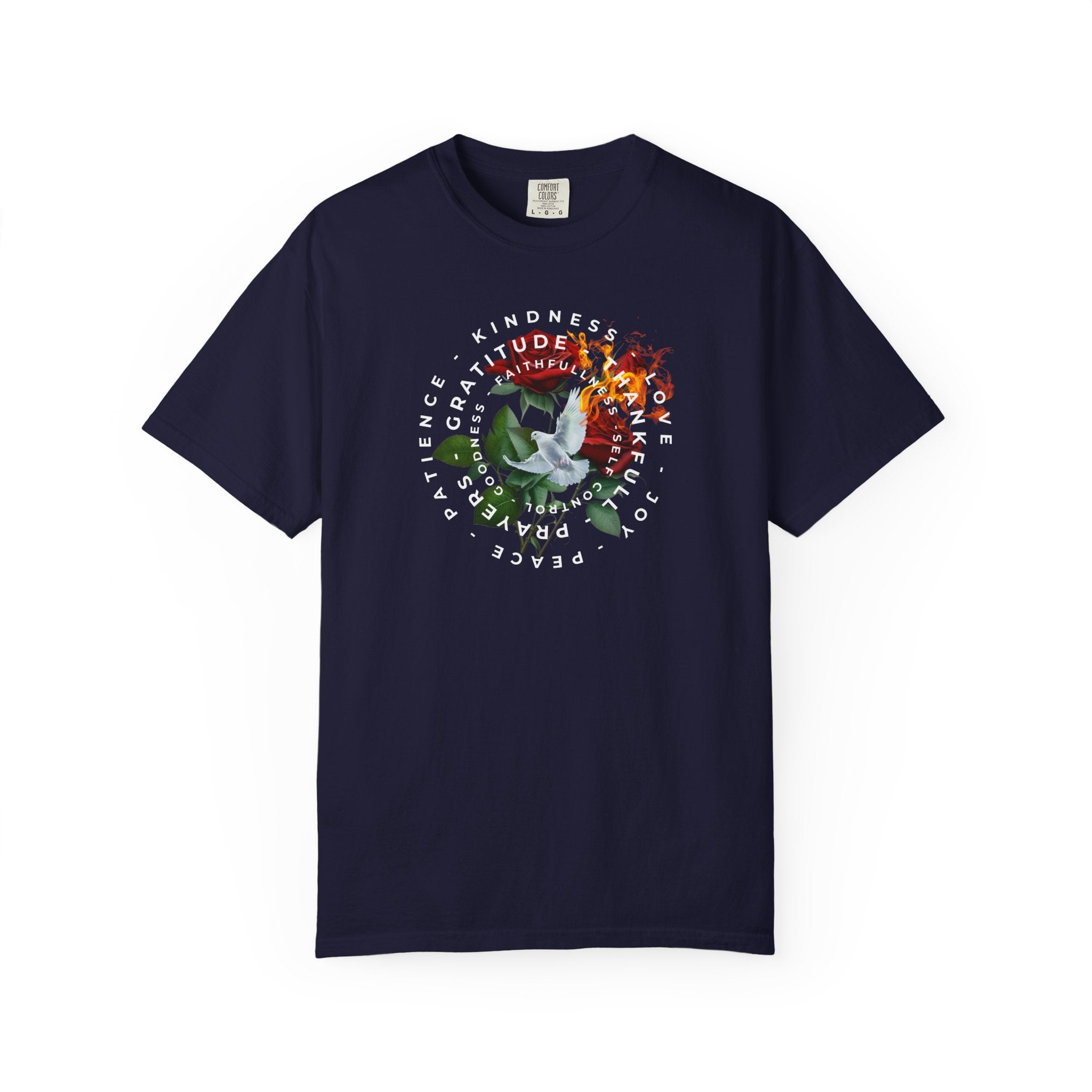Peace & Gratitude Graphic T-Shirt — Dove Floral Circle Design