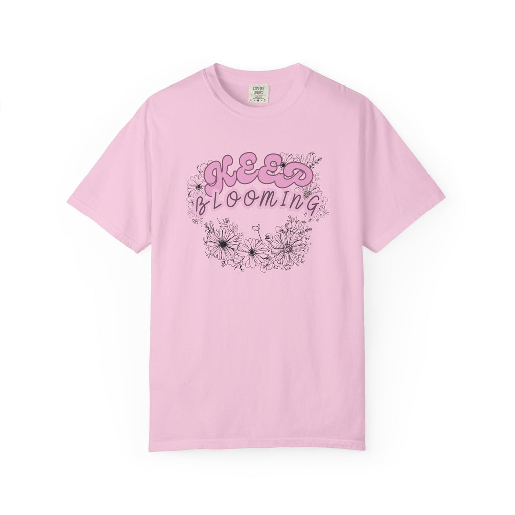 Keep Blooming - loose fit positive message flower design t-shirt