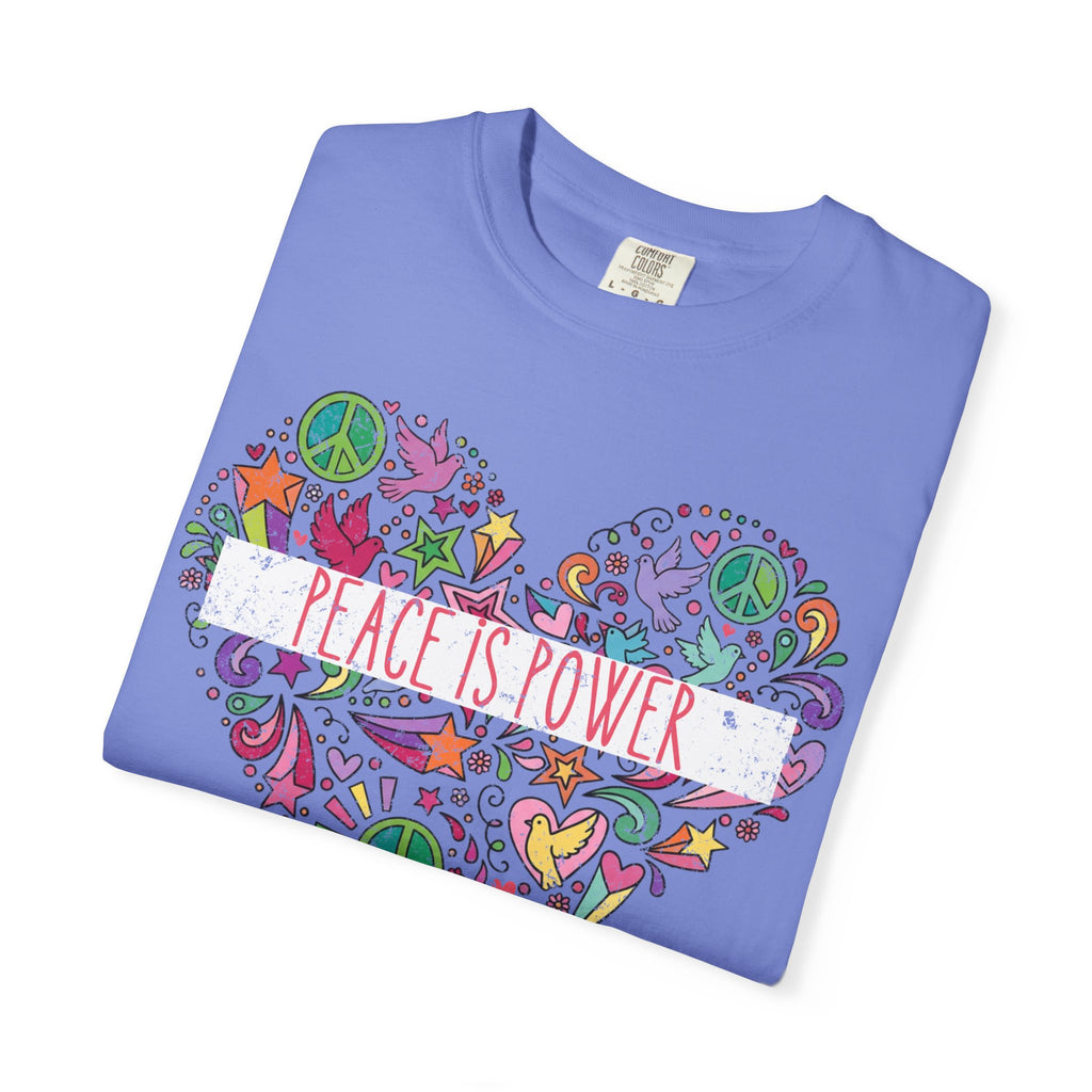 Peace Is Power Heart - distressed design doodle hears peace and doves t-shirt