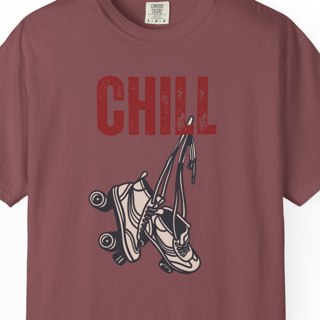 t- shirt with retro roller skates and the word chill 