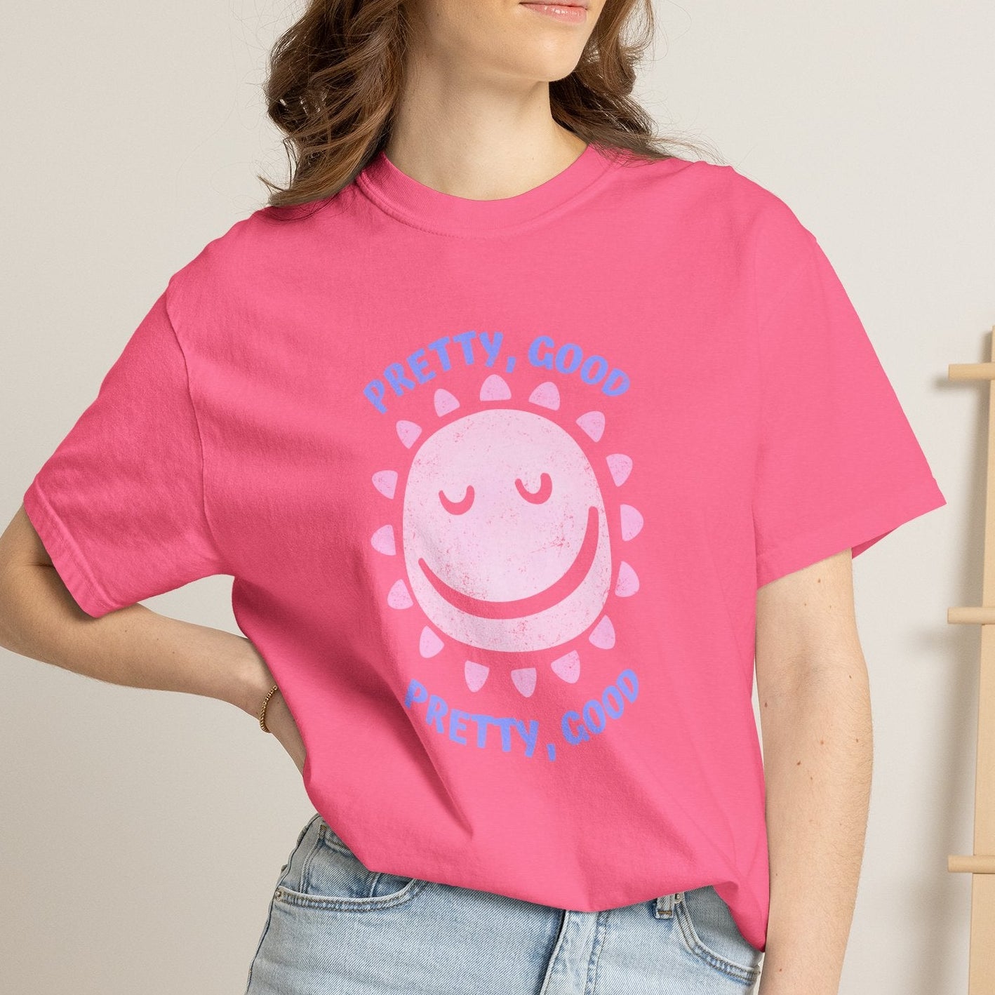 smiling sun with pretty good text distressed pattern